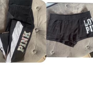 Victoria Secret/Pink: 2PC Bling Set Leggings & Shorts “Love” Logo - Both XS